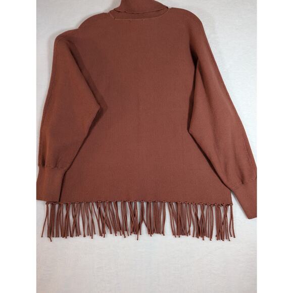 Carmen Marc Valvo Sweater XL cinnamon color fringeBust 50" CB L 28"Dolman sleeve - Picture 9 of 9